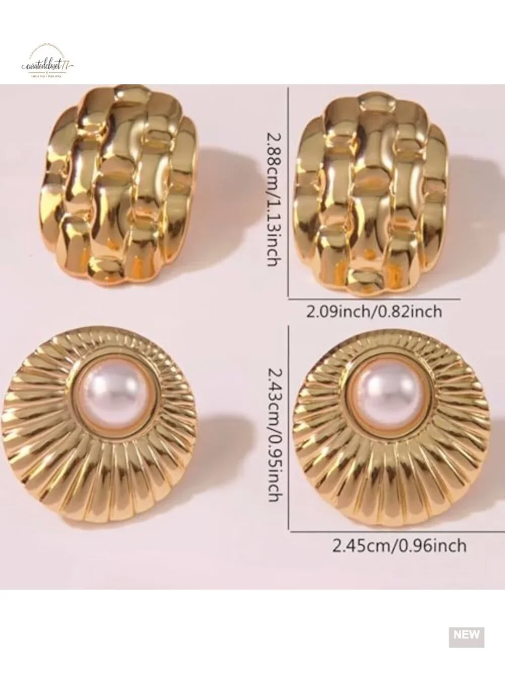 4 Pairs Gold Large Puffy Heart Chunky Stud Statement Earrings Trendy Chunky